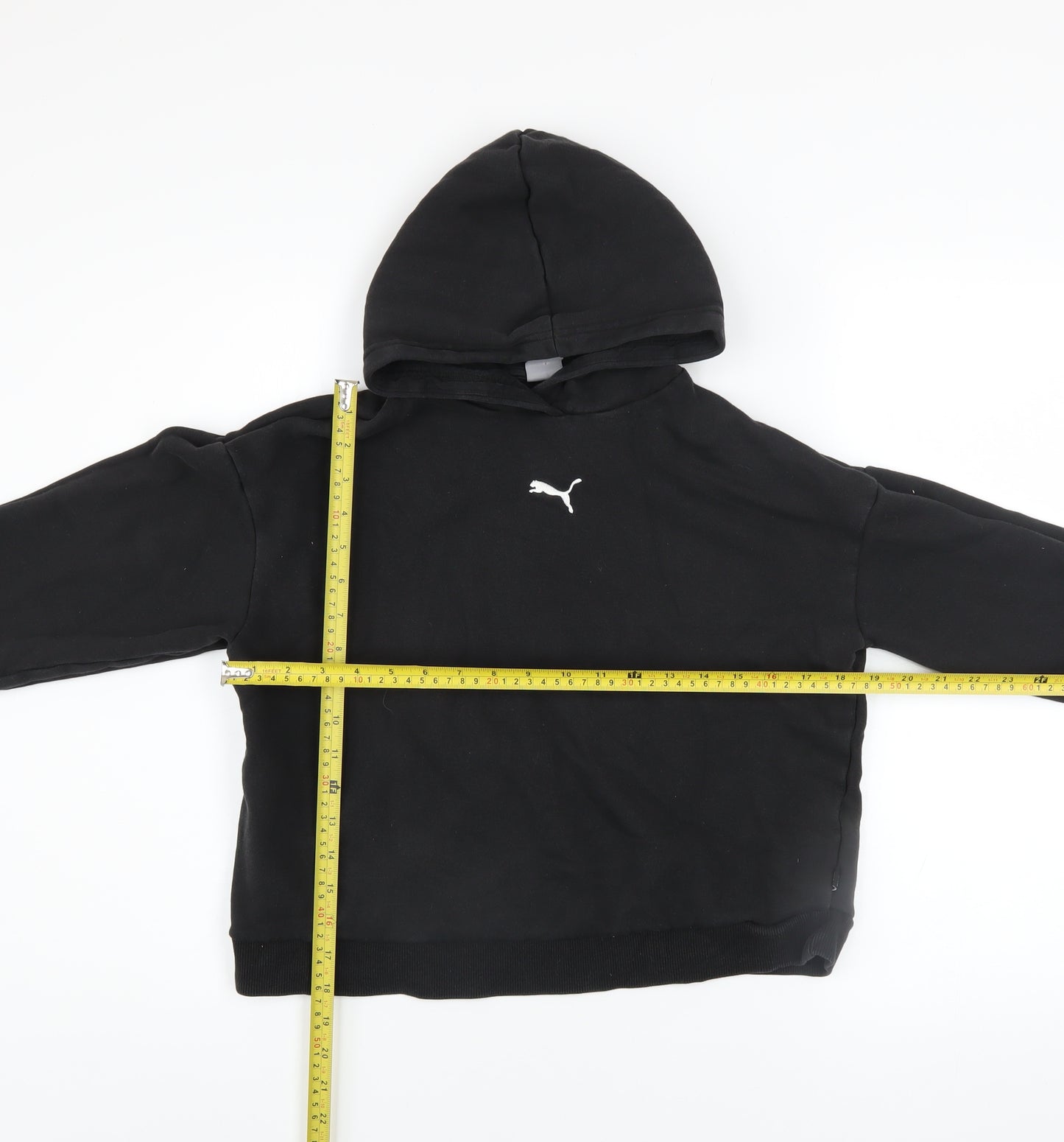 Puma Boys Black 13-14 Years Pullover Hoodie Cotton Blend Logo Sweatshirt
