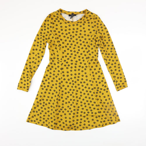New Look Petite Yellow Floral A-Line Dress Women’s UK 6