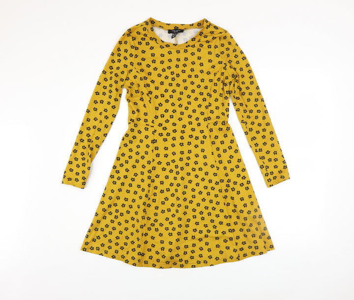 New Look Petite Yellow Floral A-Line Dress Women’s UK 6