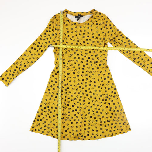 New Look Petite Yellow Floral A-Line Dress Women’s UK 6