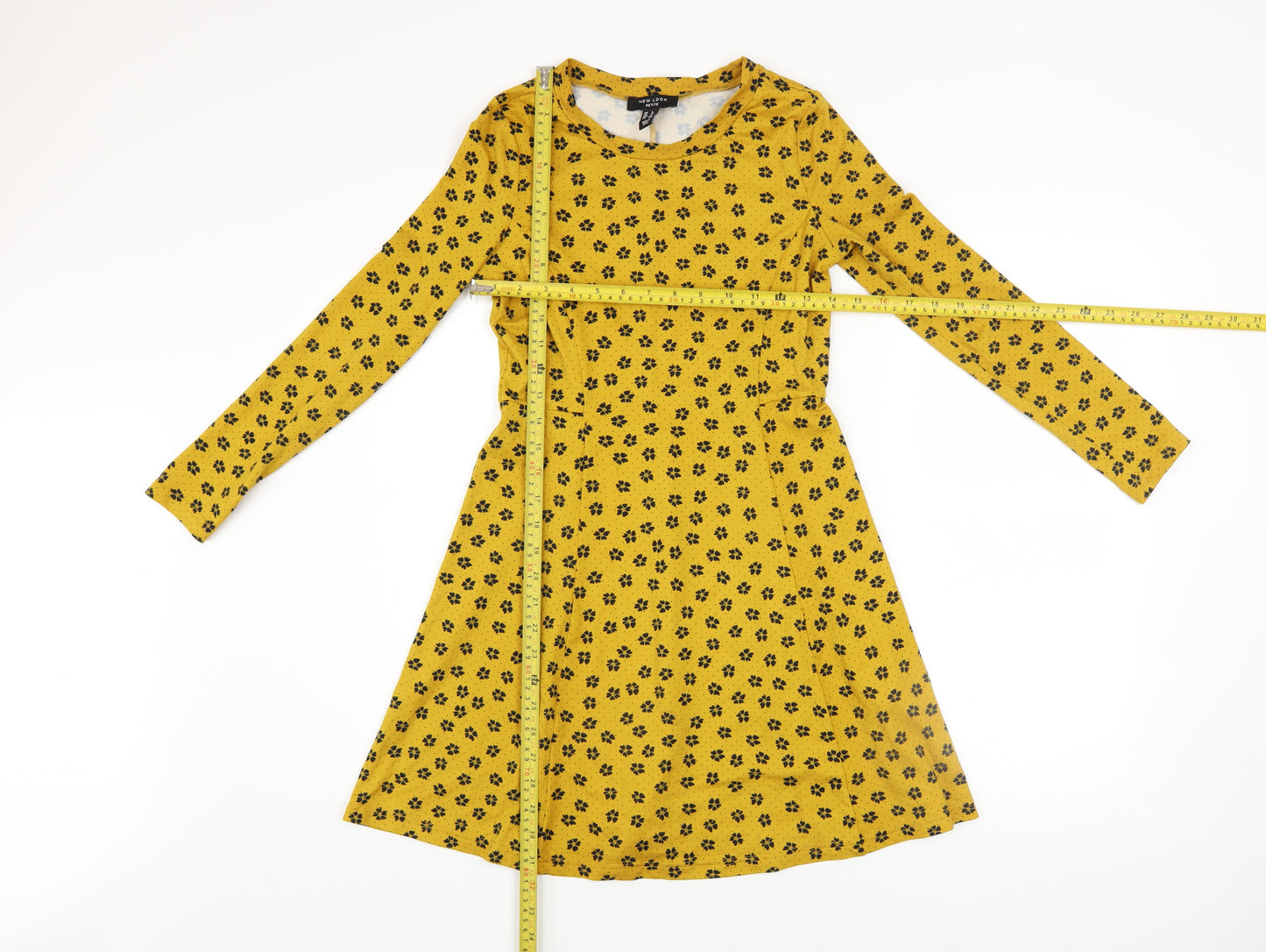 New Look Petite Yellow Floral A-Line Dress Women’s UK 6