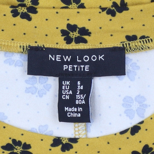 New Look Petite Yellow Floral A-Line Dress Women’s UK 6