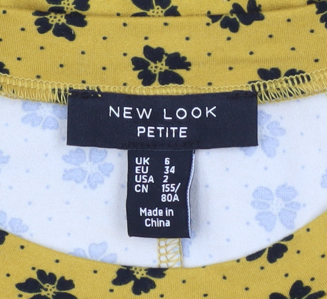 New Look Petite Yellow Floral A-Line Dress Women’s UK 6