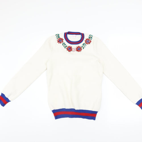 Savida Women’s Ivory Floral Embroidered Crew Neck Jumper XS