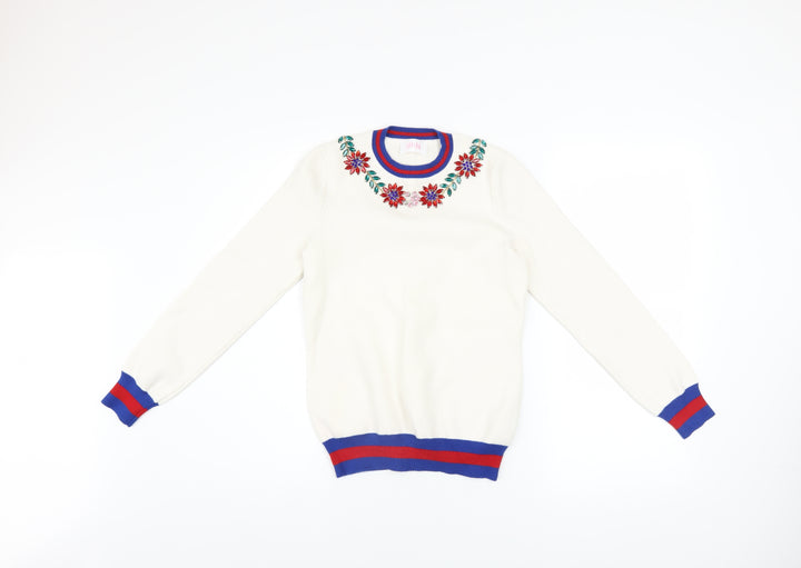Savida Women’s Ivory Floral Embroidered Crew Neck Jumper XS