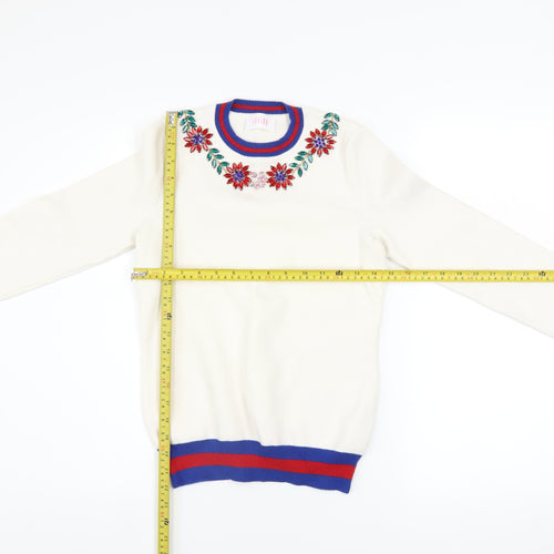 Savida Women’s Ivory Floral Embroidered Crew Neck Jumper XS