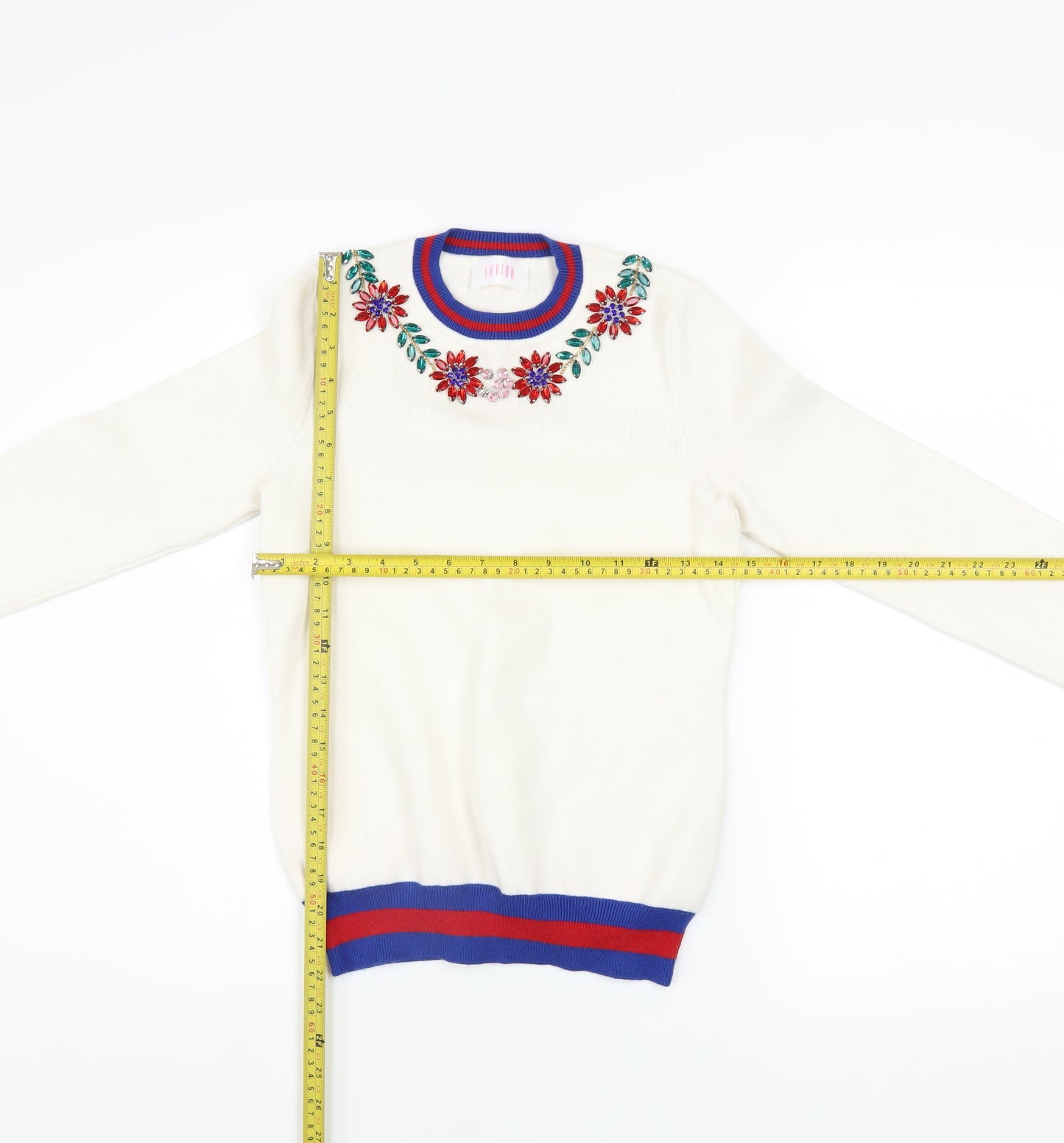 Savida Women’s Ivory Floral Embroidered Crew Neck Jumper XS