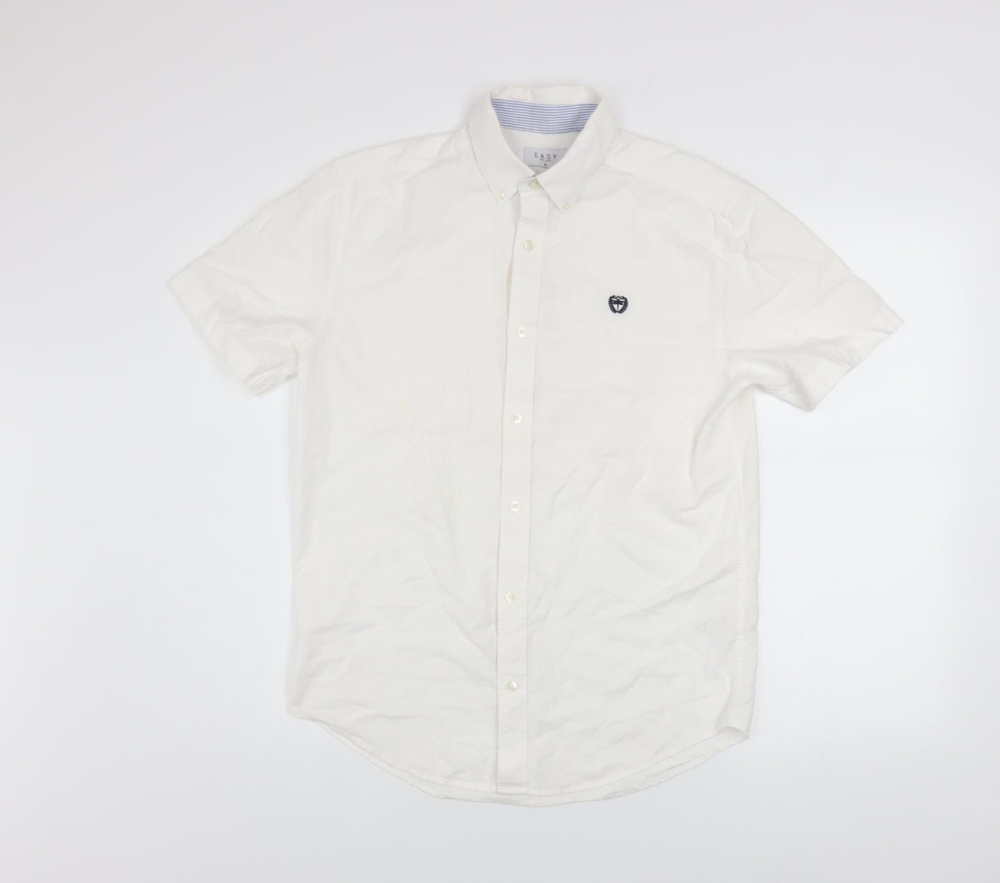 Easy Men's White Short Sleeve Button-Down Cotton Shirt Size S