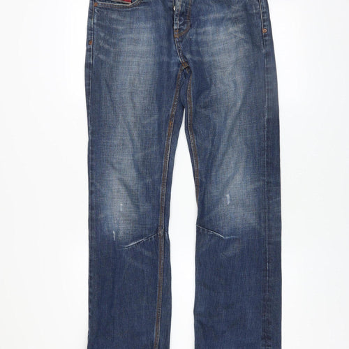 Superdry Mens Blue Straight Jeans Size 30 Distressed Denim