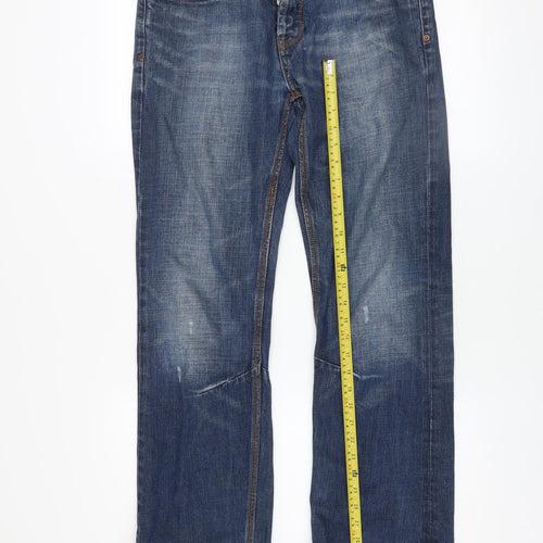 Superdry Mens Blue Straight Jeans Size 30 Distressed Denim