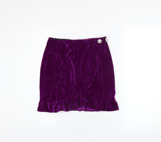 Topshop Women’s Purple Velvet Wrap Mini Skirt Size 6