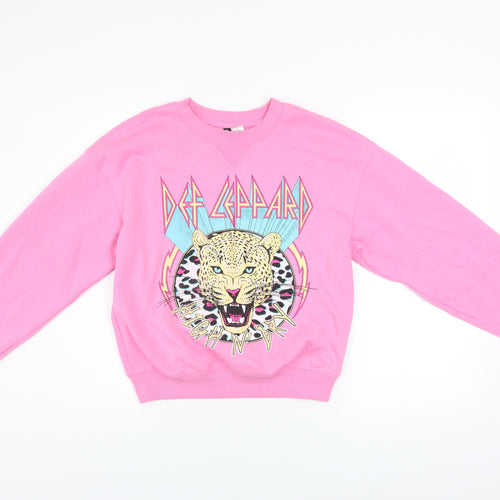 H&M Divided Women's Pink Def Leppard Pullover Sweatshirt XXS
