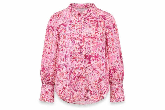 Front view of Zara Women Pink Multicoloured Button-Up Blouse XS Long Sleeve Polyester