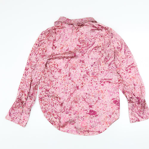 Zara Women Pink Multicoloured Button-Up Blouse XS Long Sleeve Polyester