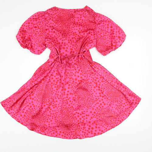 New Look Women’s Pink Polka Dot Short Wrap Dress Size 10