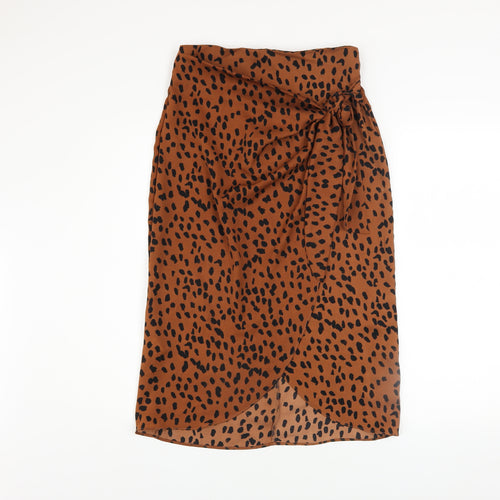 BZ Women’s Brown Leopard Print Wrap Midi Skirt Size S