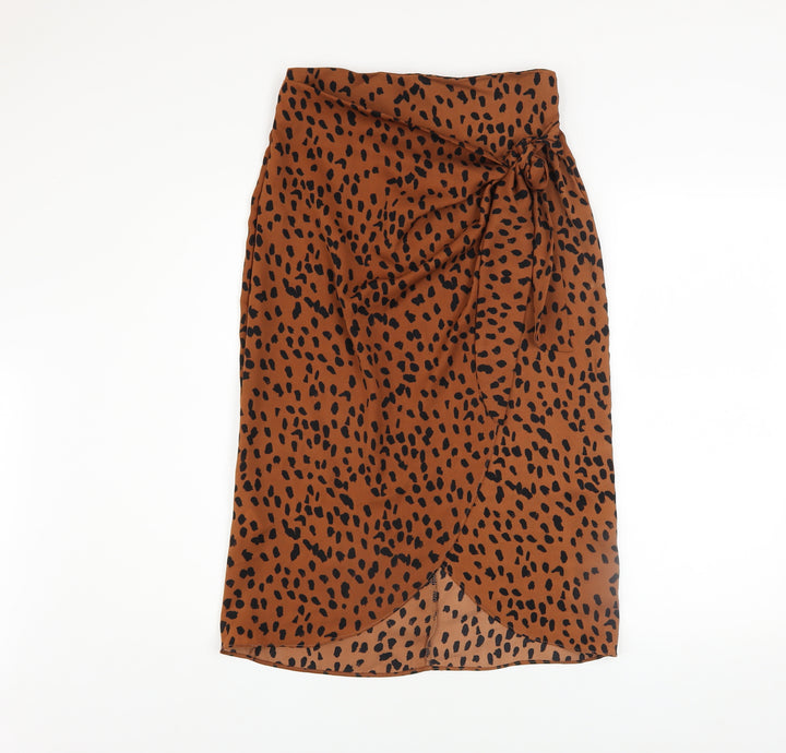 BZ Women’s Brown Leopard Print Wrap Midi Skirt Size S