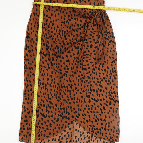 BZ Women’s Brown Leopard Print Wrap Midi Skirt Size S