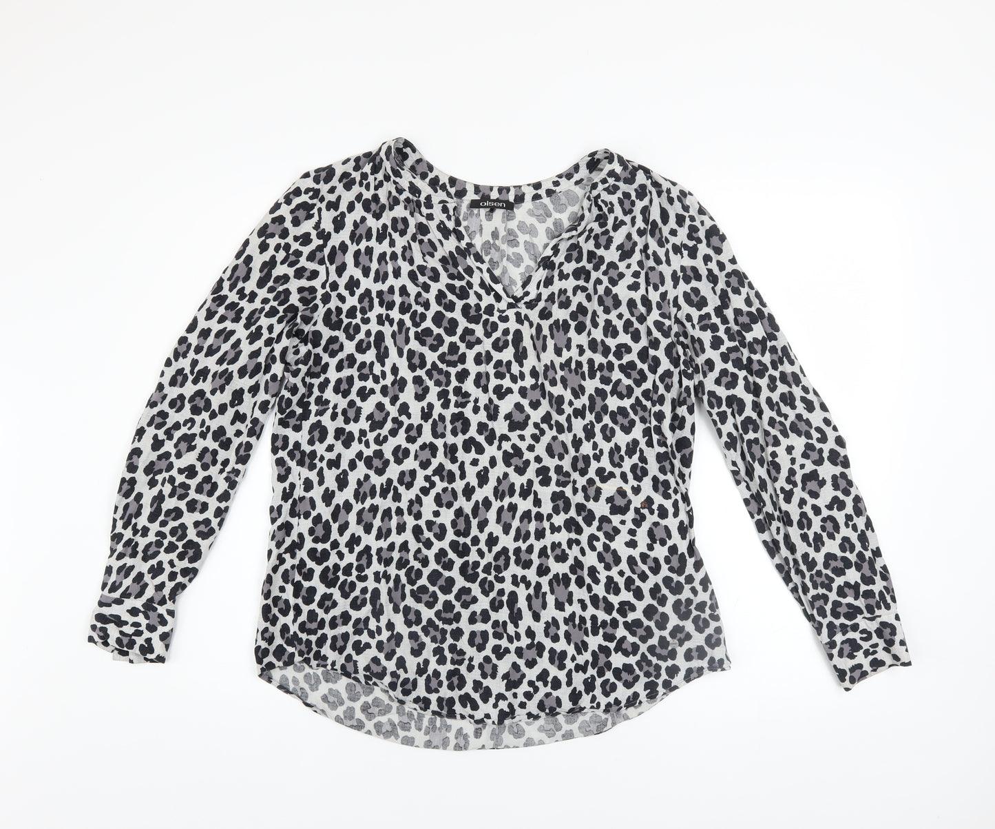 Olsen Womens Grey Animal Print Viscose Long Sleeve Blouse Size 12