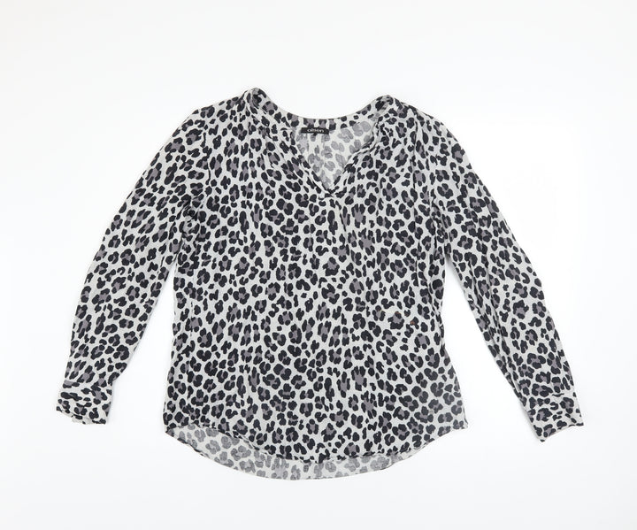 Olsen Womens Grey Animal Print Viscose Long Sleeve Blouse Size 12