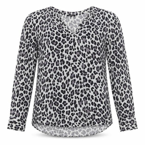 Olsen Womens Grey Animal Print Viscose Long Sleeve Blouse Size 12