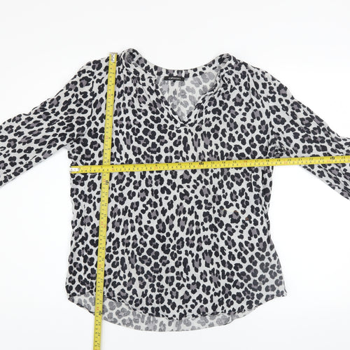 Olsen Womens Grey Animal Print Viscose Long Sleeve Blouse Size 12