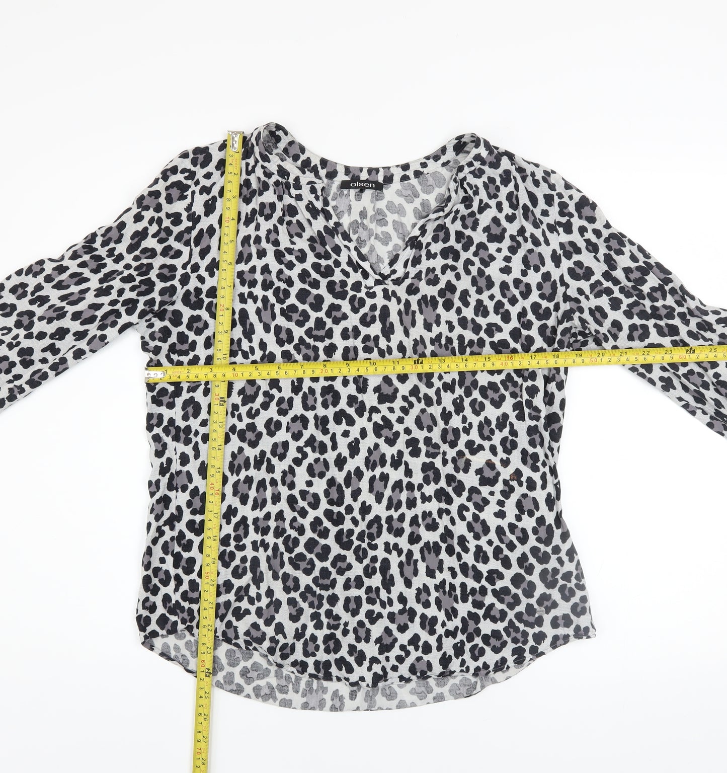 Olsen Womens Grey Animal Print Viscose Long Sleeve Blouse Size 12