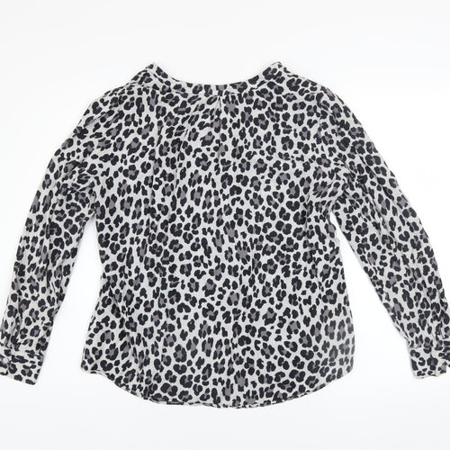 Olsen Womens Grey Animal Print Viscose Long Sleeve Blouse Size 12