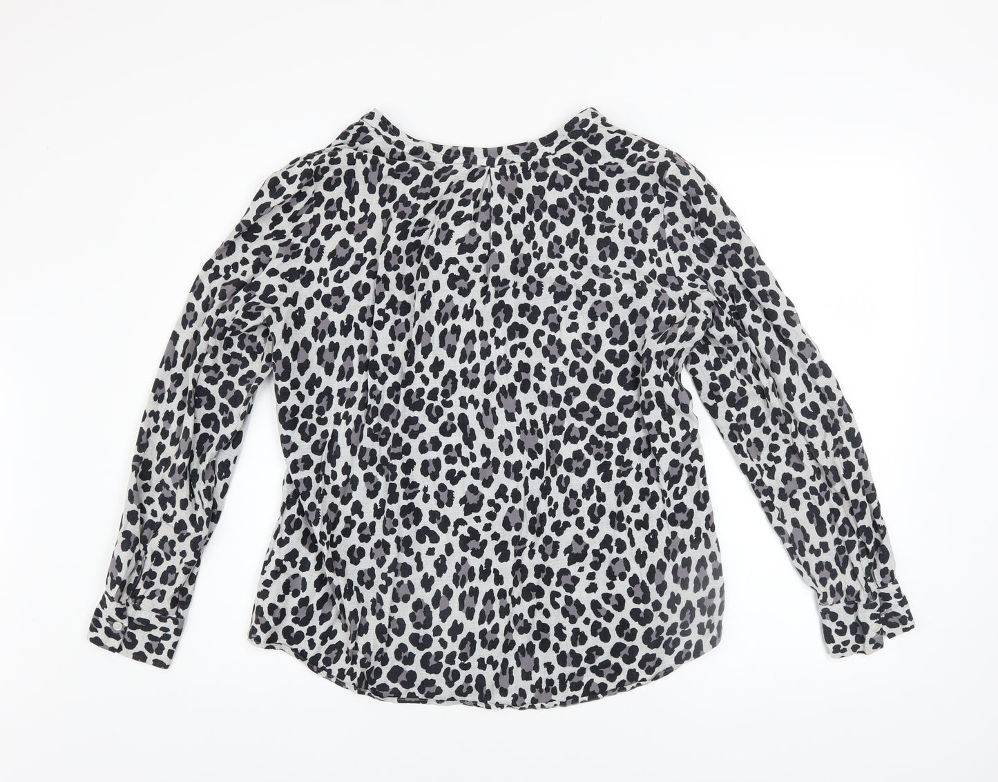 Olsen Womens Grey Animal Print Viscose Long Sleeve Blouse Size 12