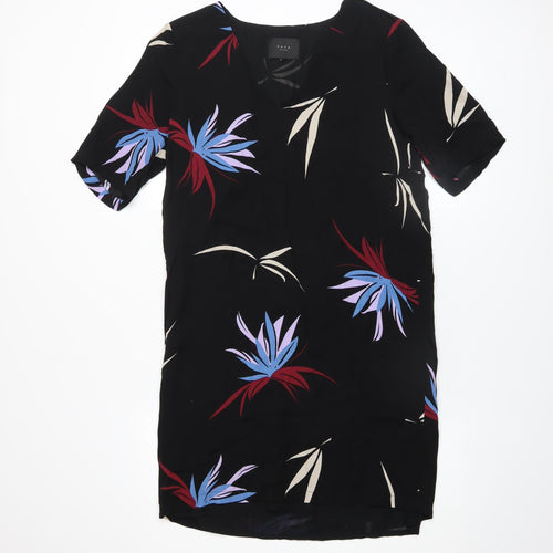 YAYA Women Black Floral Shift Dress Size 10 Knee Length Viscose