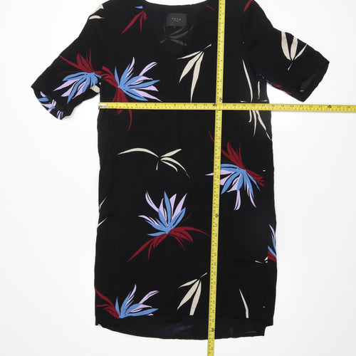 YAYA Women Black Floral Shift Dress Size 10 Knee Length Viscose