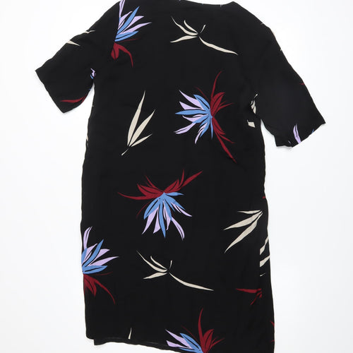 YAYA Women Black Floral Shift Dress Size 10 Knee Length Viscose