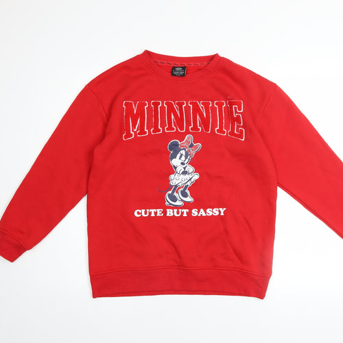 Disney Minnie Mouse Girls Red Sweatshirt 11-12 Years Pullover Cotton Blend