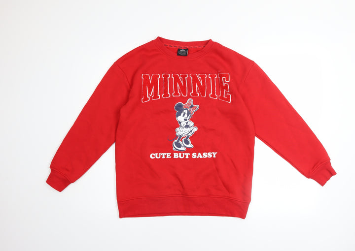 Disney Minnie Mouse Girls Red Sweatshirt 11-12 Years Pullover Cotton Blend