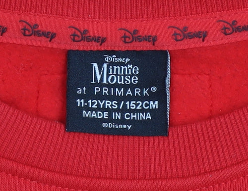 Disney Minnie Mouse Girls Red Sweatshirt 11-12 Years Pullover Cotton Blend