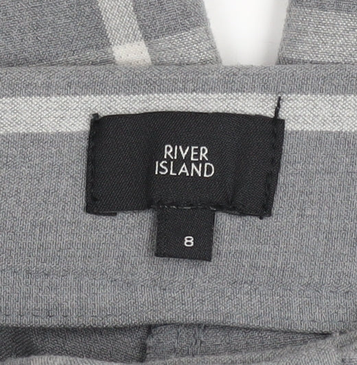 River Island Women Grey Check Wide-Leg Belted Trousers Size 8
