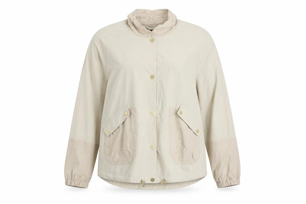 Front view of Eva Kayan Women Beige Short Casual Softshell Jacket, size 14