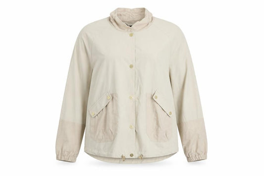 Front view of Eva Kayan Women Beige Short Casual Softshell Jacket, size 14
