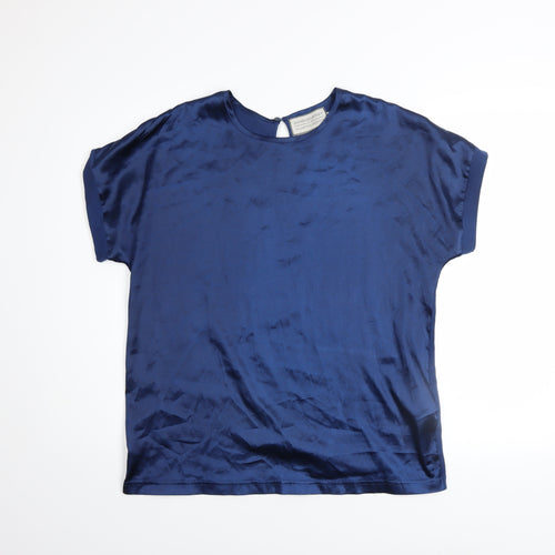 Lennon Courtney Blue Satin Crew Neck Women's Blouse Size M