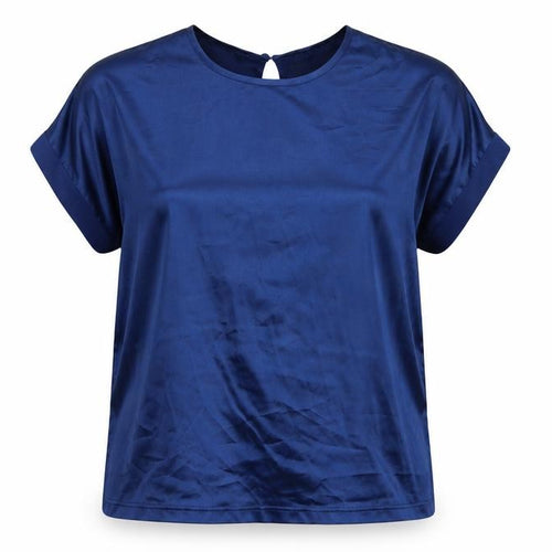 Lennon Courtney Blue Satin Crew Neck Women's Blouse Size M