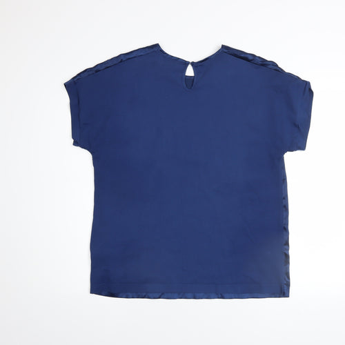 Lennon Courtney Blue Satin Crew Neck Women's Blouse Size M