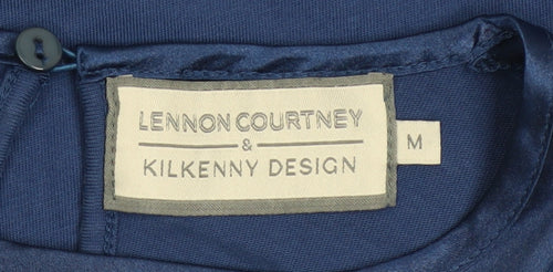 Lennon Courtney Blue Satin Crew Neck Women's Blouse Size M