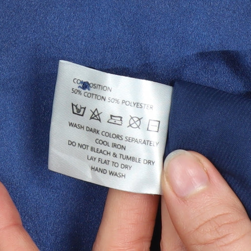 Lennon Courtney Blue Satin Crew Neck Women's Blouse Size M