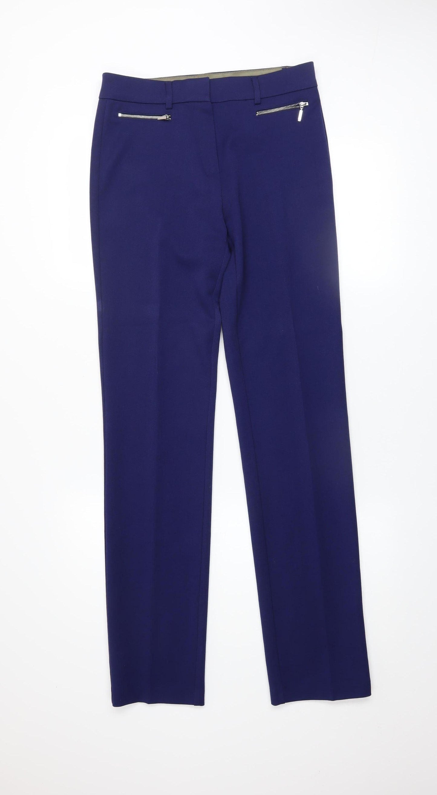 Marks and Spencer Women Blue Slim Fit Stretch Work Trousers Size 8 Long
