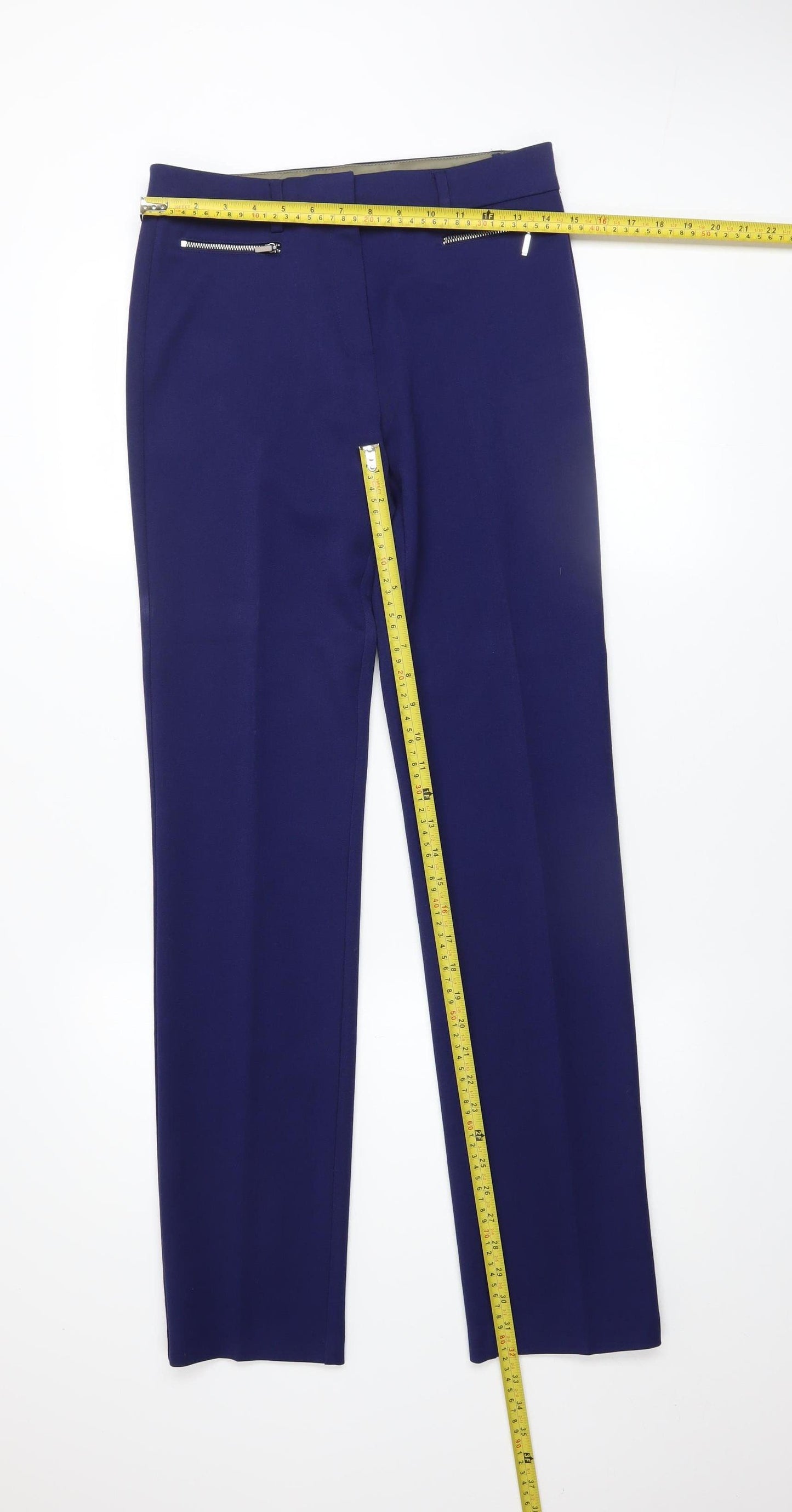 Marks and Spencer Women Blue Slim Fit Stretch Work Trousers Size 8 Long