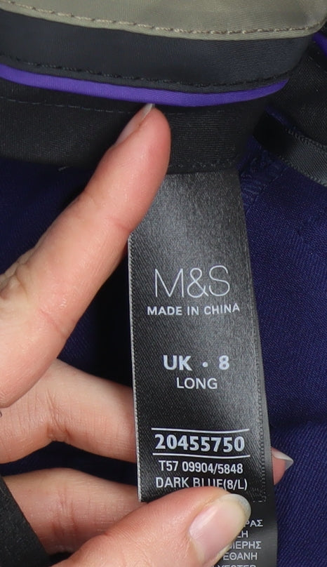 Marks and Spencer Women Blue Slim Fit Stretch Work Trousers Size 8 Long