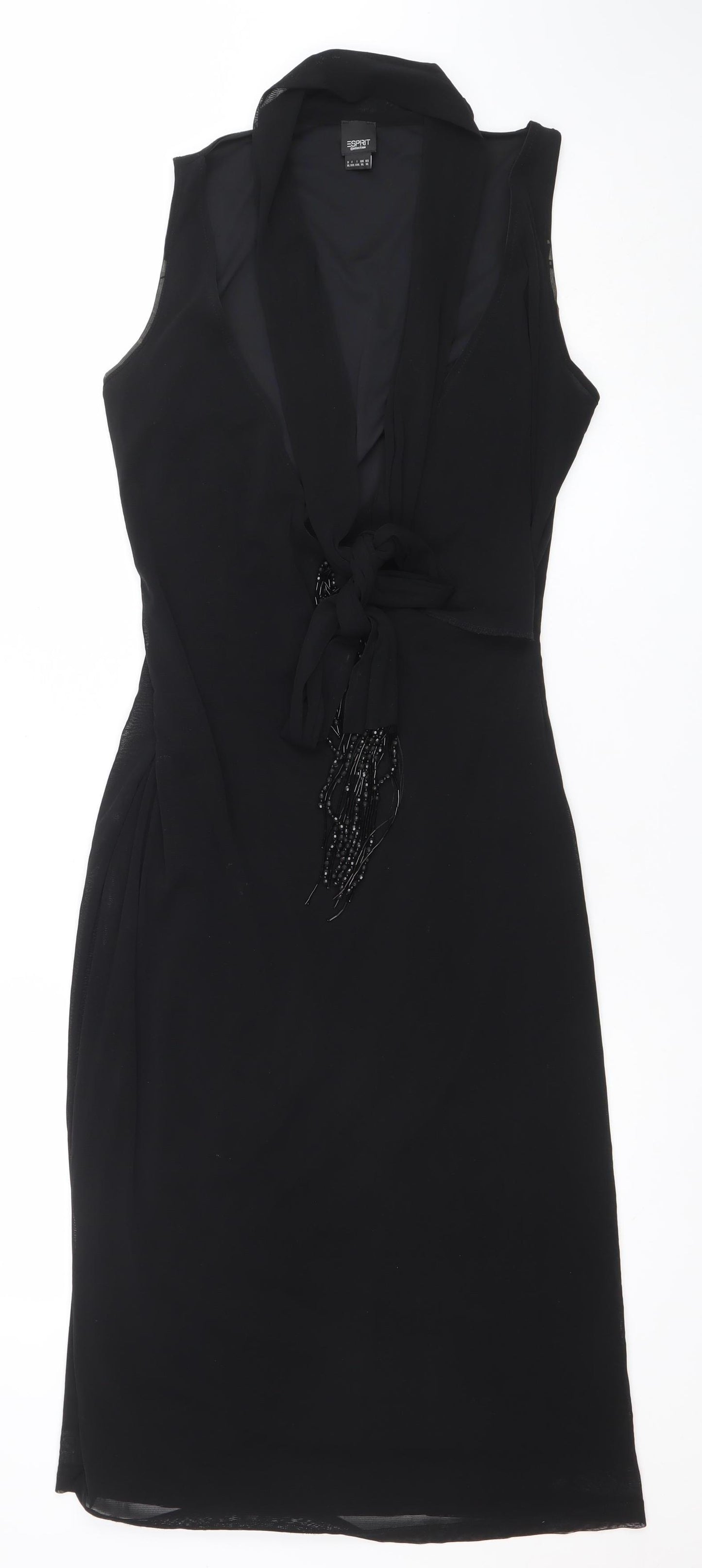 Esprit Women’s Black Sleeveless Beaded Chiffon Sheath Dress XL