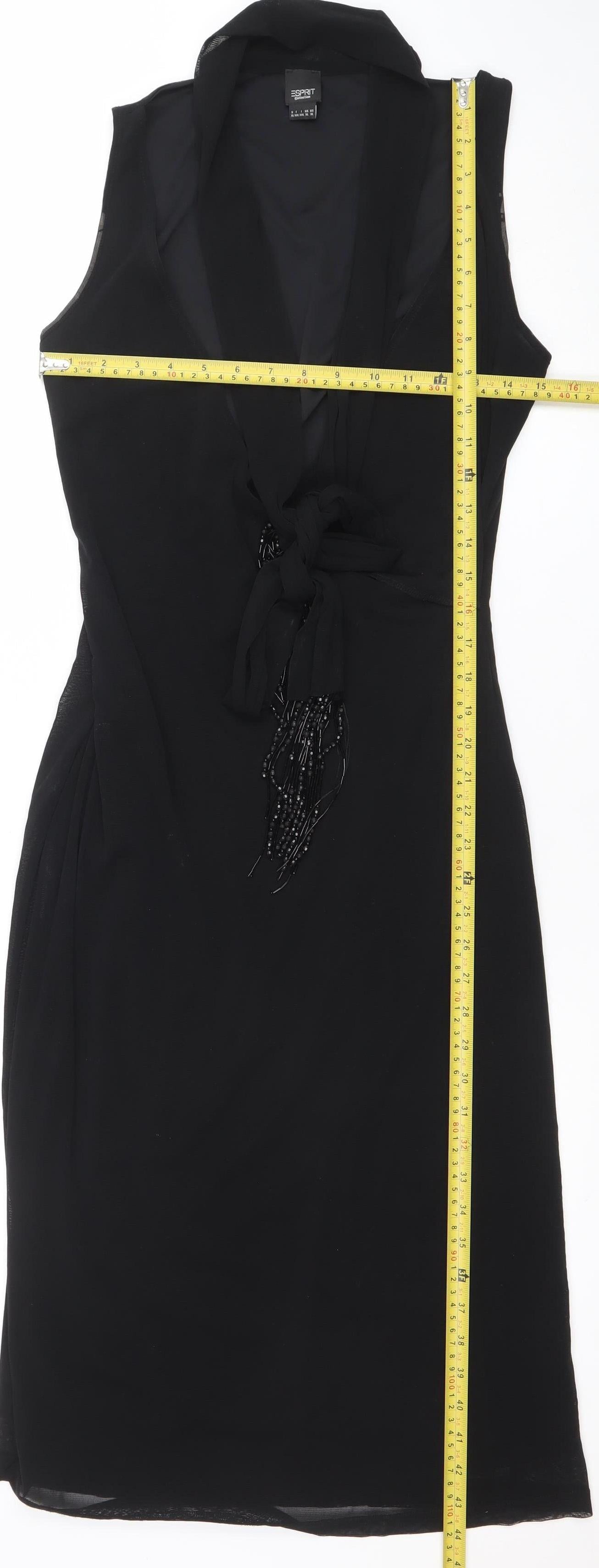 Esprit Women’s Black Sleeveless Beaded Chiffon Sheath Dress XL