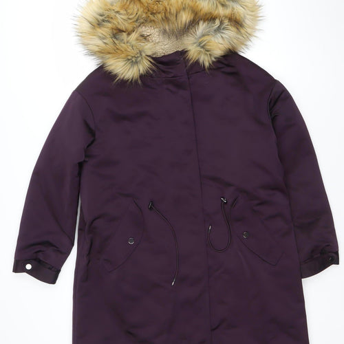 Marks and Spencer Womens Purple Faux Fur Hooded Parka Coat Size 8