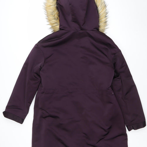 Marks and Spencer Womens Purple Faux Fur Hooded Parka Coat Size 8
